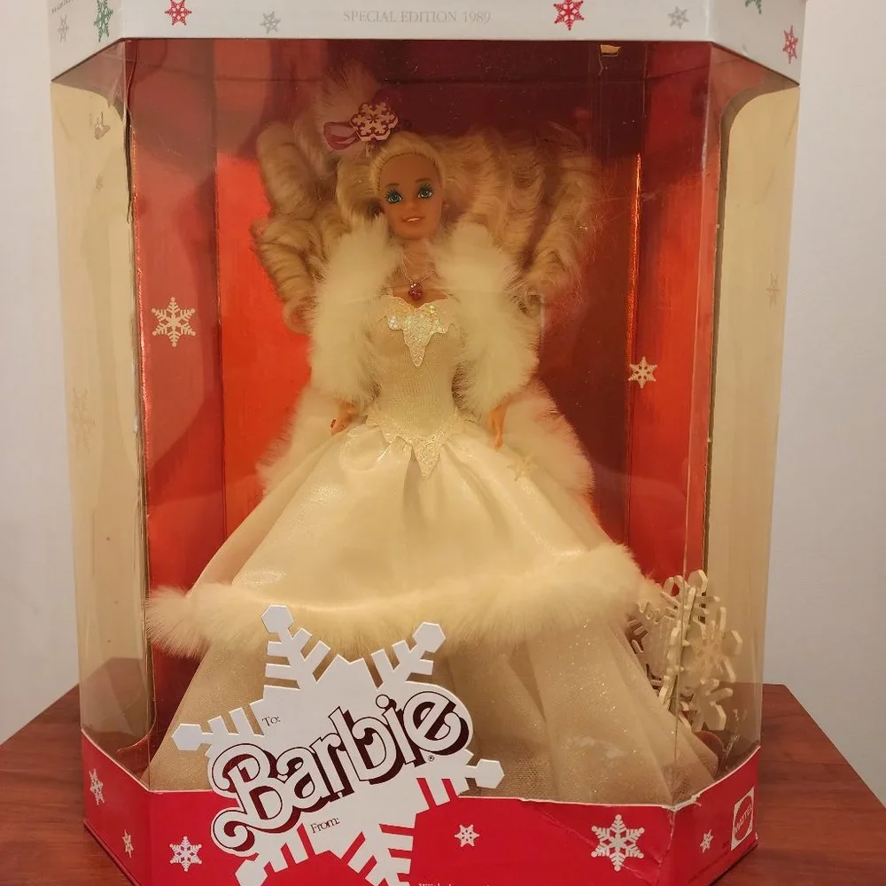 1989 Happy Holidays Barbie Doll with Snowflake Ornament Mattel 3523